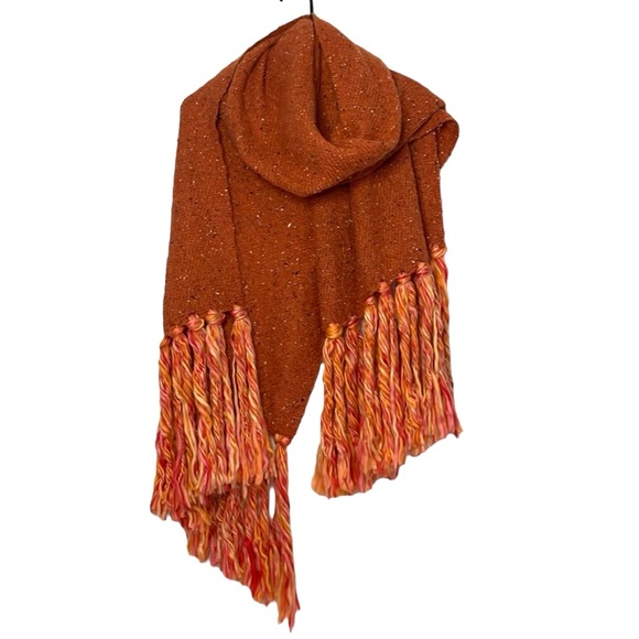 Anthropologie Bronze/Orange Fringe Tassel Wrap Scarf - Picture 2 of 8